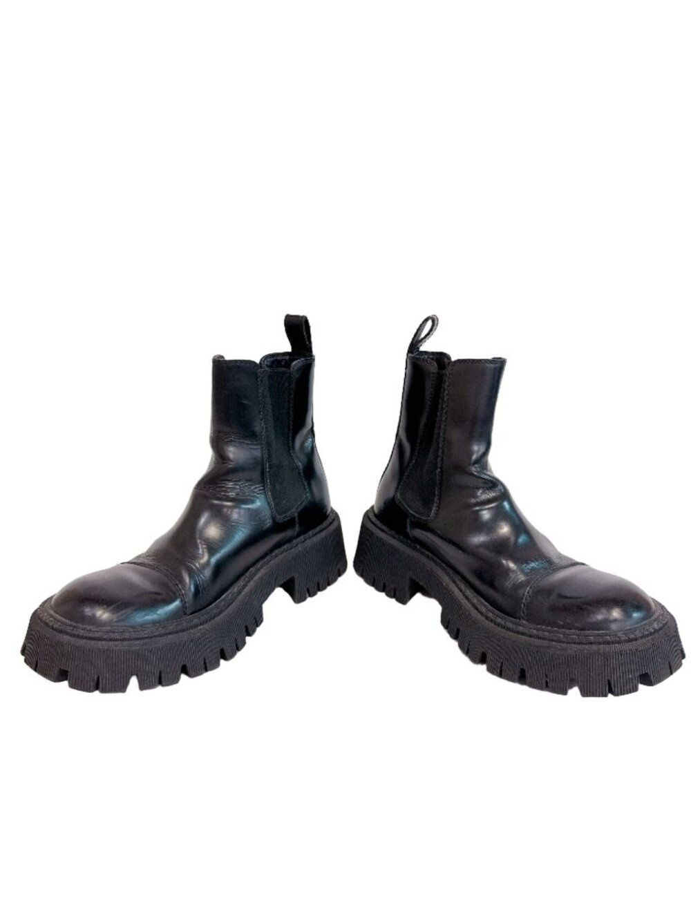 Balenciaga Tractor Booties Thick Sole Leather Short Boots Lace-up Black JP